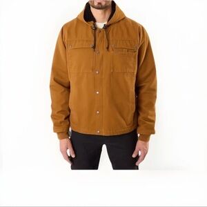 Smiths Workwear Canvas Sherpa Jacket Brown Zip Duck Hooded Lined Men's Size L
